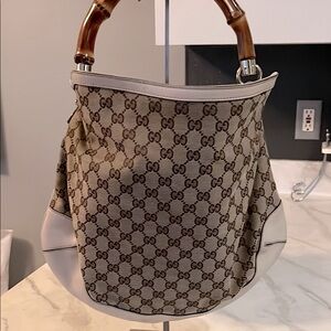 Gucci Beige and Brown Hobo Bag with Bamboo Handle